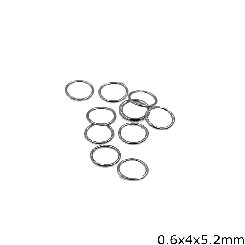 Silver 925 Soldered Jump Ring 0.6x4x5.2mm  Rhodium Plated 