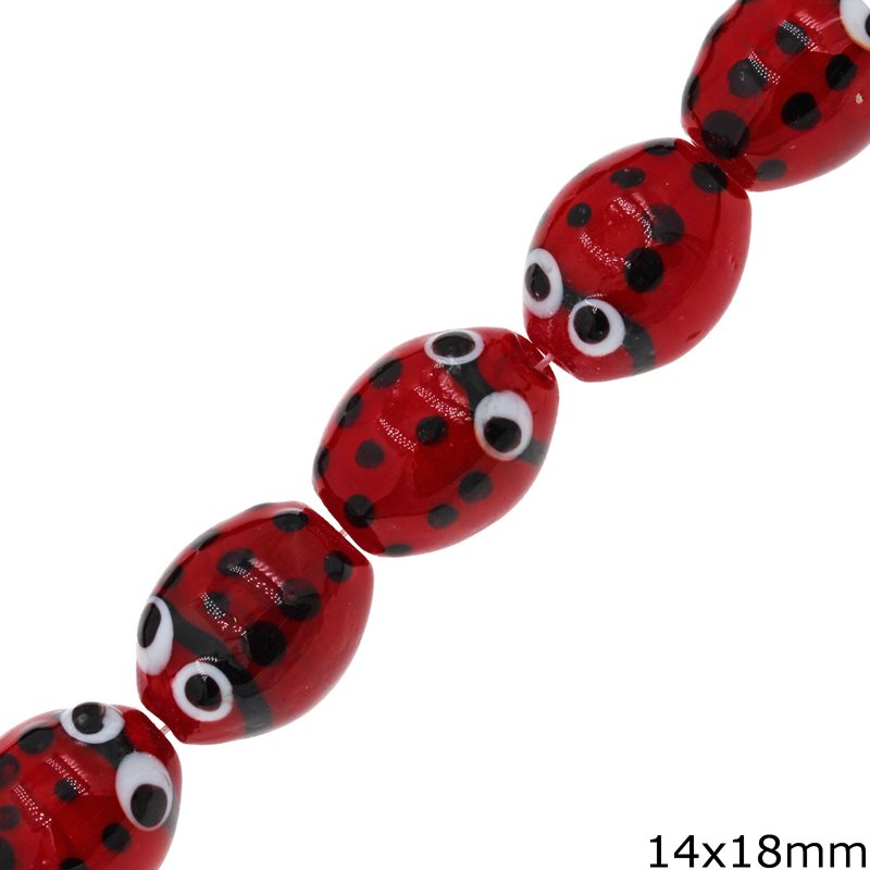 Ladybug Glass Beads 14x18mm
