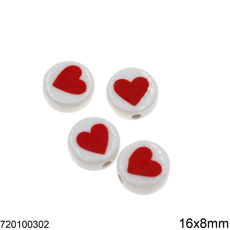 Ceramic Disk Bead Heart 16x8mm 