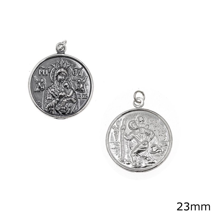 Silver 925 Round Pendant Holy Mary 23mm