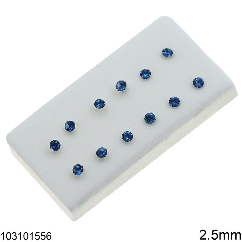 Σκουλαρίκια Ασημένια 925  με Ζιργκόν 2.5mm, Μπλέ
