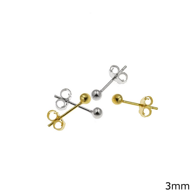 Silver 925 Stud Earrings with Ball 3mm