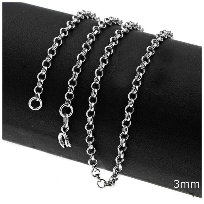 Silver 925 Rolo Chain  Rhodium Plated 3mm