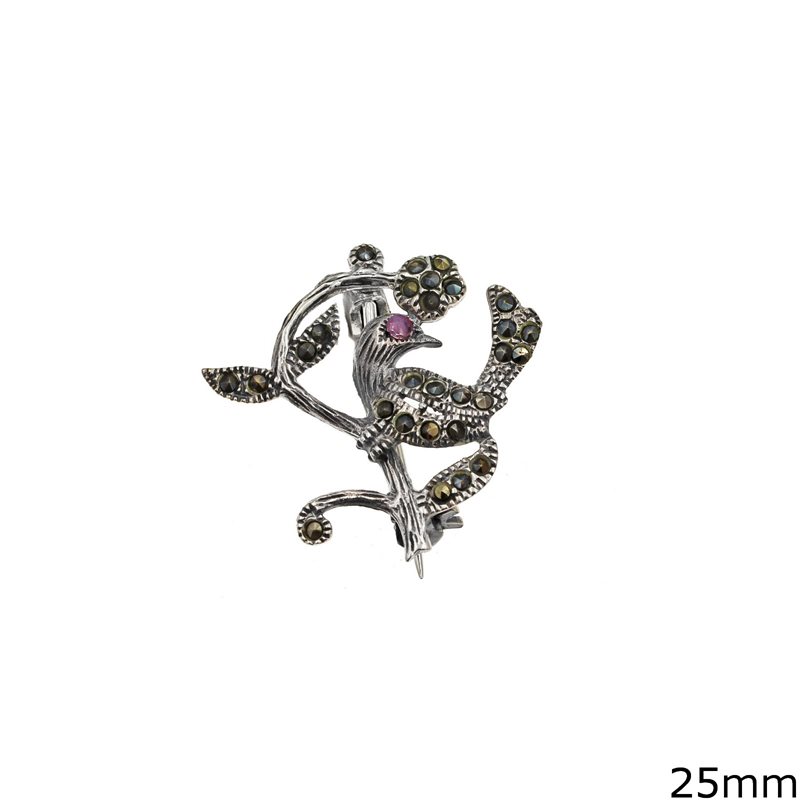 Silver 925  Brooch Bird with Marcasitre 25mm