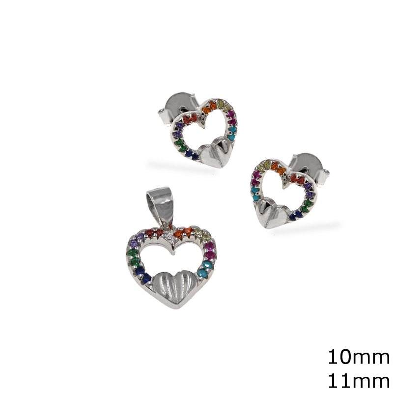 Silver 925 Set Earrings Pendant Heart 