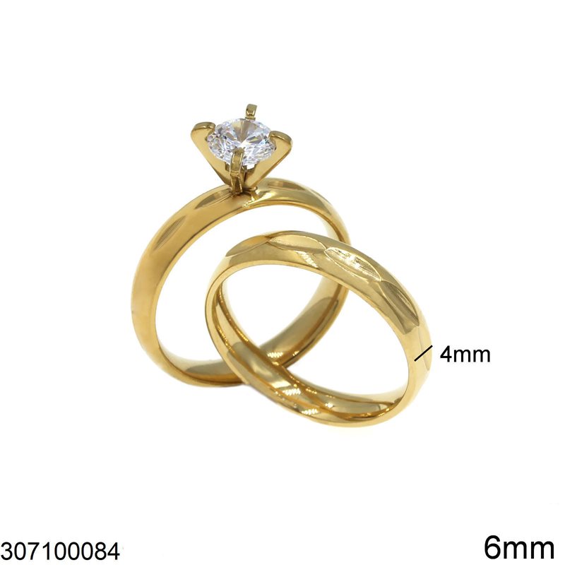 Stainless Steel Rings 4mm with Zircon 6mm