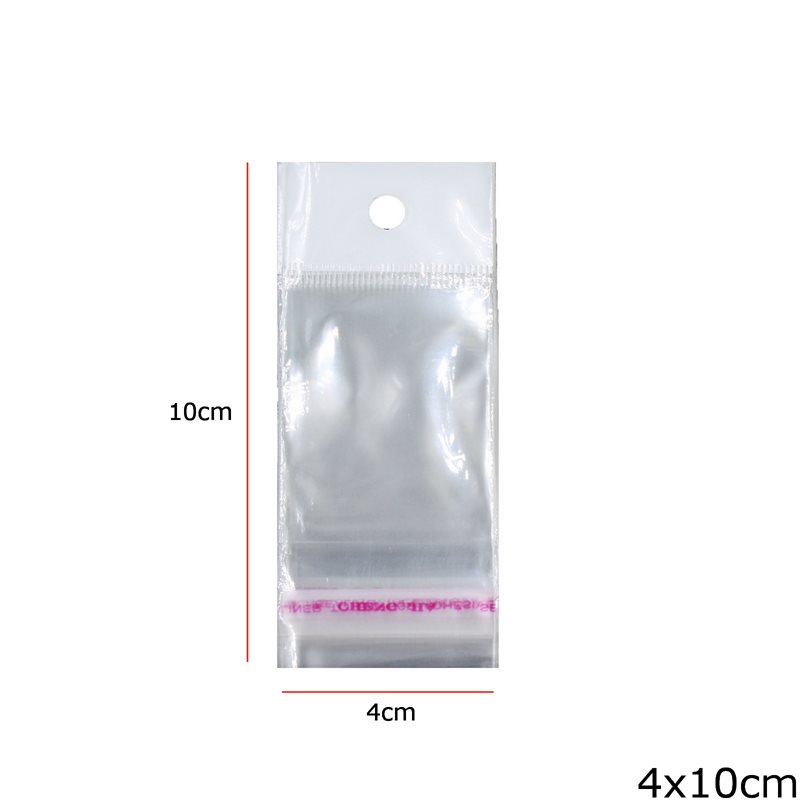 Plastic Transparent Packing Bag with Hang Hole & Sticker 4x10cm 440pieces/100gr