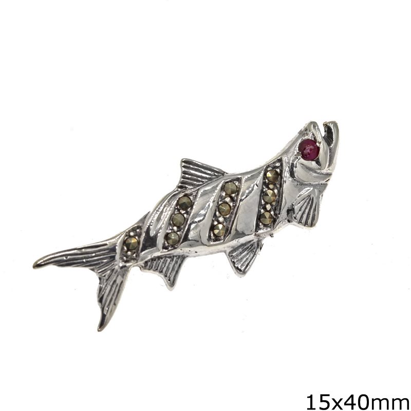 Silver 925 Brooch Fish with Marcasite 15x40mm