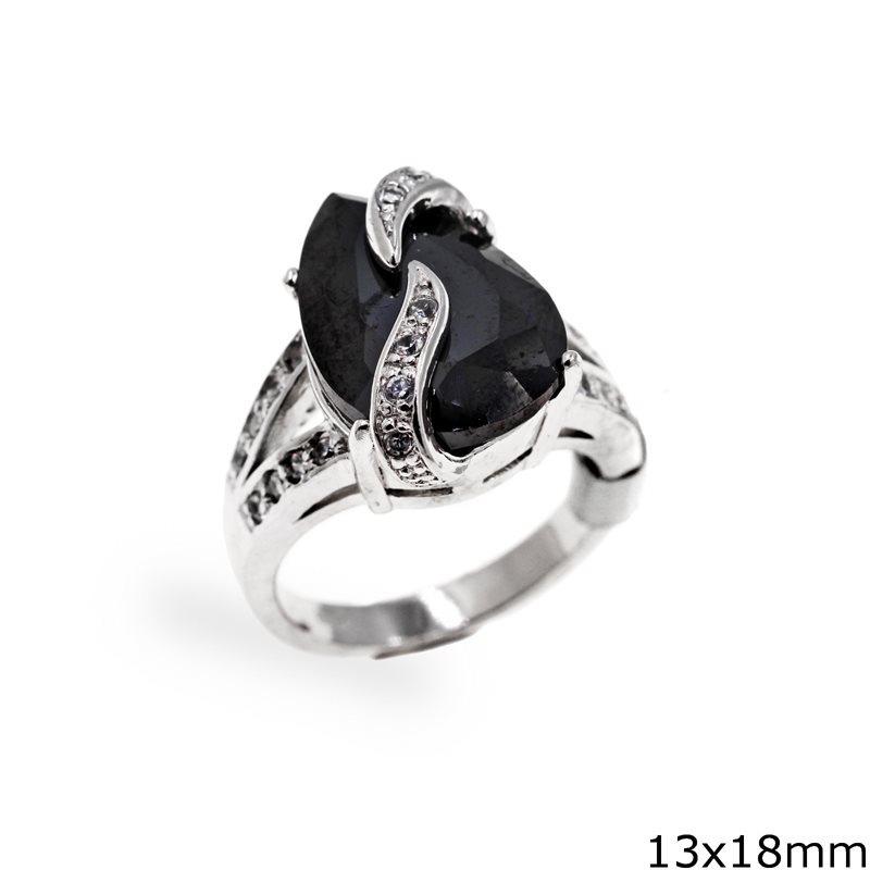 Silver 925 Peashaped Ring with Zircon 13x18mm