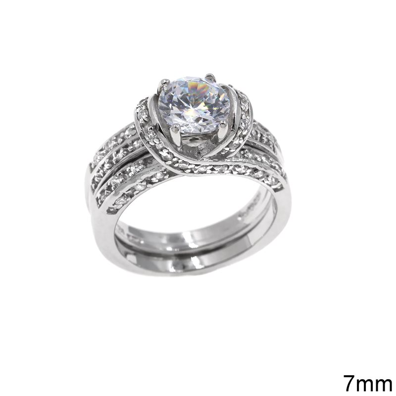 Silver  925  Triple Ring with Zircon 7mm