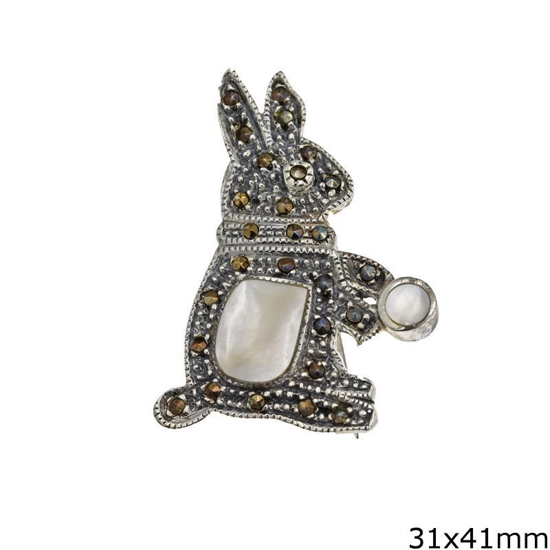 Silver 925 Brooch Rabbit with Marcasite 31x41mm