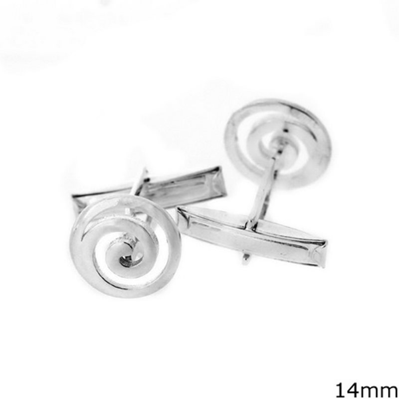 Silver 925 Round Cufflinks Spiral 14mm