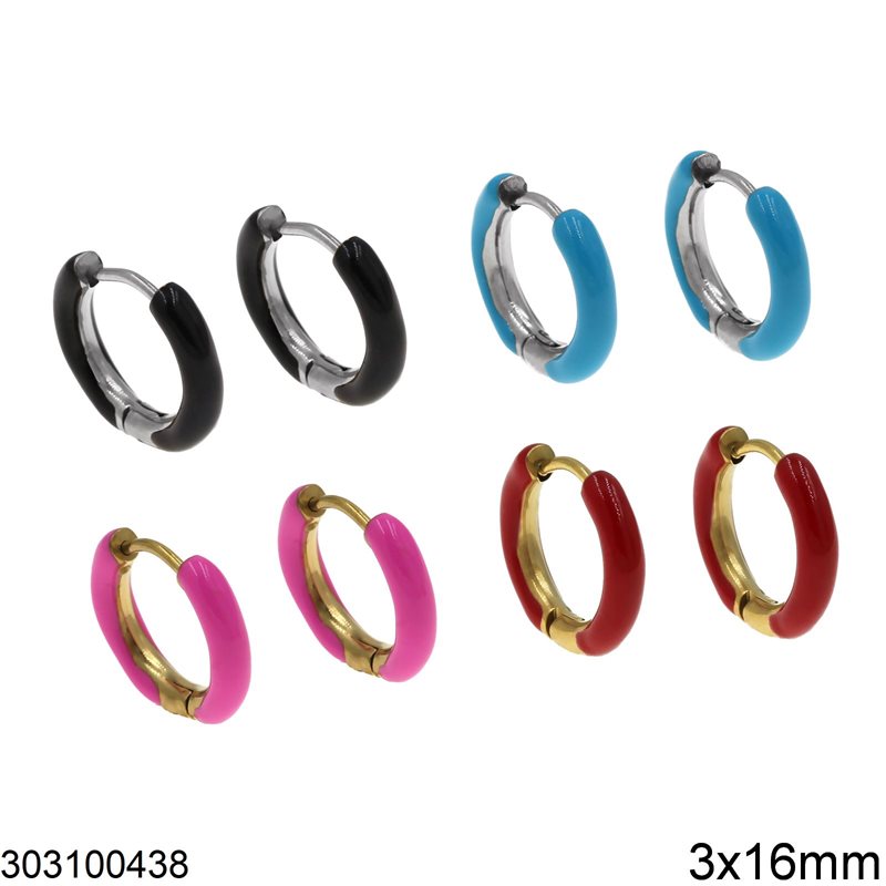 Stainless Steel Hoop Earrings with Enamel 3x16mm 
