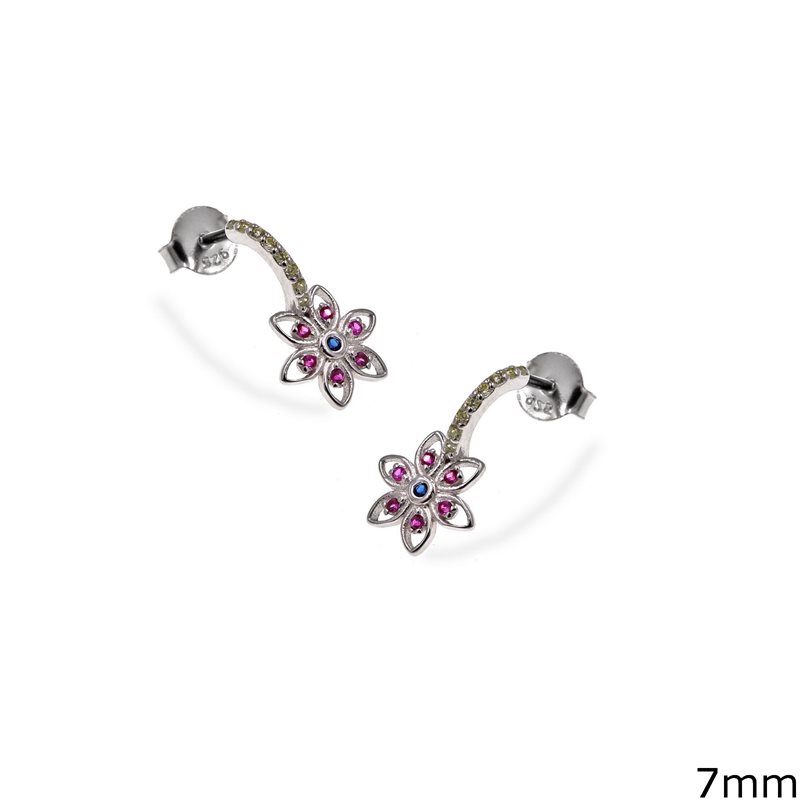 Silver 925  Earrings with Daisy & Zircon 7mm
