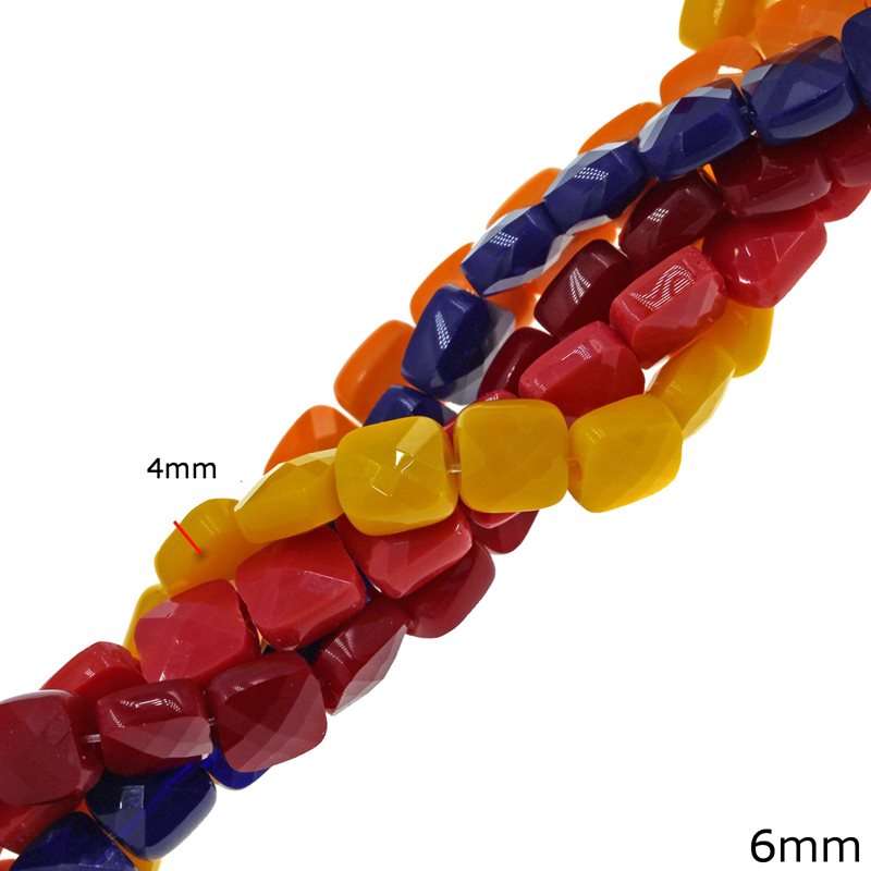 Square Faceted Glass Bead 6mm, Hight 4mm