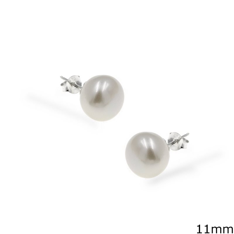 Silver 925  Stud Earrings with Freshwater Pearl 11mm