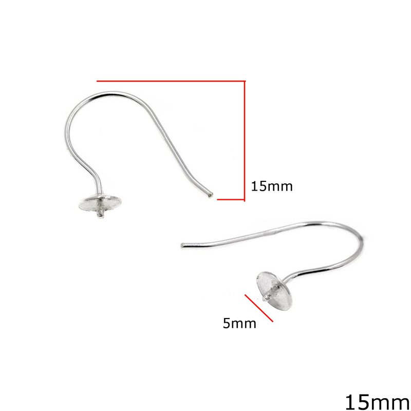 Silver 925  Hook Earring with Post for Pearl 5mm