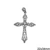 Silver 925 Lacy Pendant Cross with Zircon 22x34mm