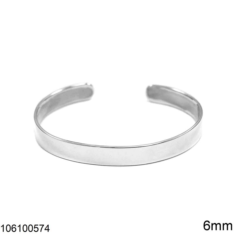 Silver 925 Flat Cuff Bracelet Shine Finish 6mm