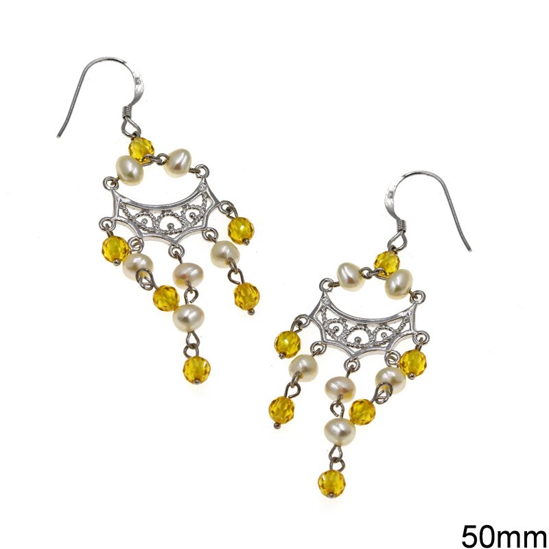 Silver 925 Earrings with Balls 50mm