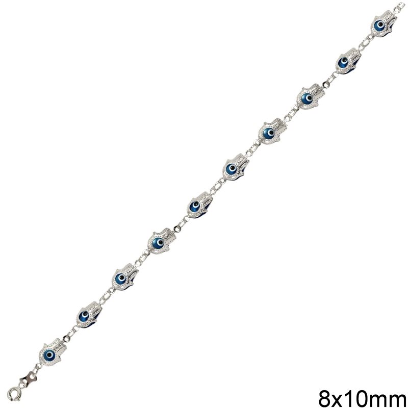Silver 925 Bracelet Hamsa with Murano Evil Eye 8x10mm