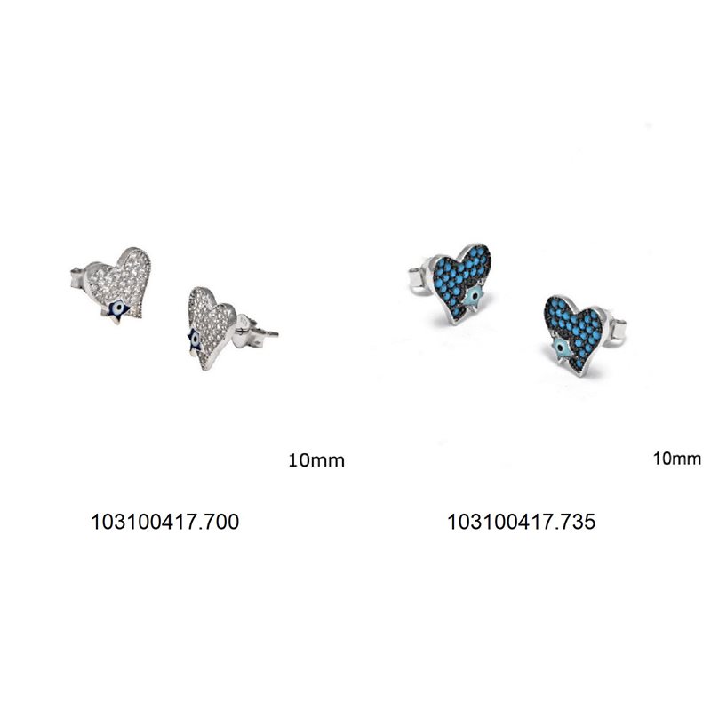 Σκουλαρίκια Ασημένια 925  Καρδιά με Ζιργκόν & Αστέρι με Μάτι 10mm