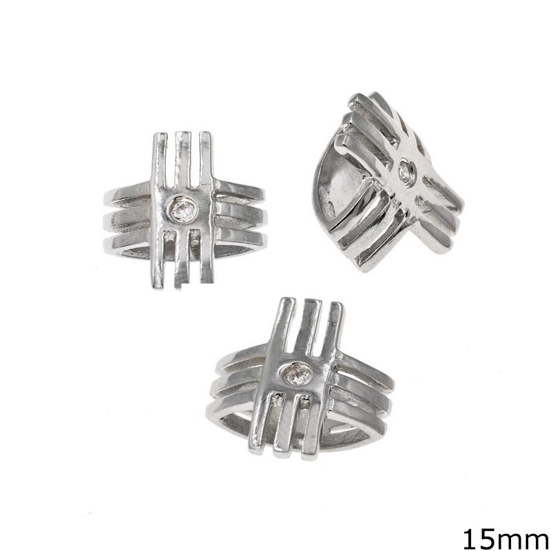 Silver 925 Bead Cross with Zircon 15mm