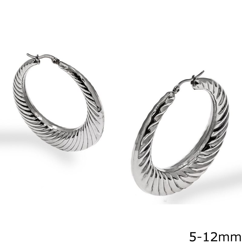 Stainless Steel Striped Hoop Earrings 5-12mm