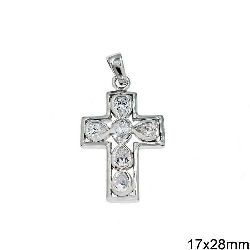 Silver 925 Pendant Cross with Stones 17x28mm