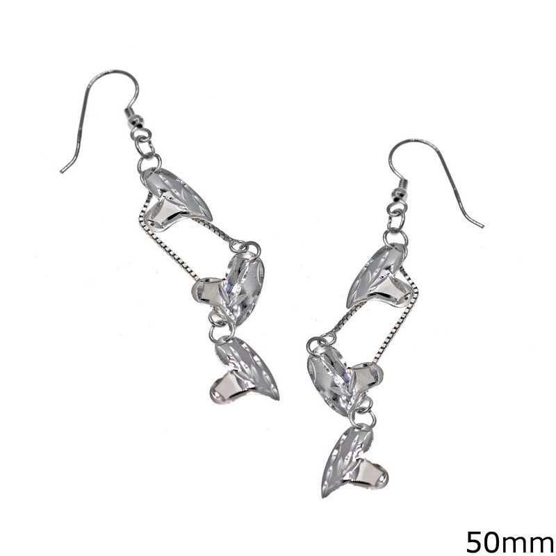 Silver 925  Earrings Heart with chain 50mm
