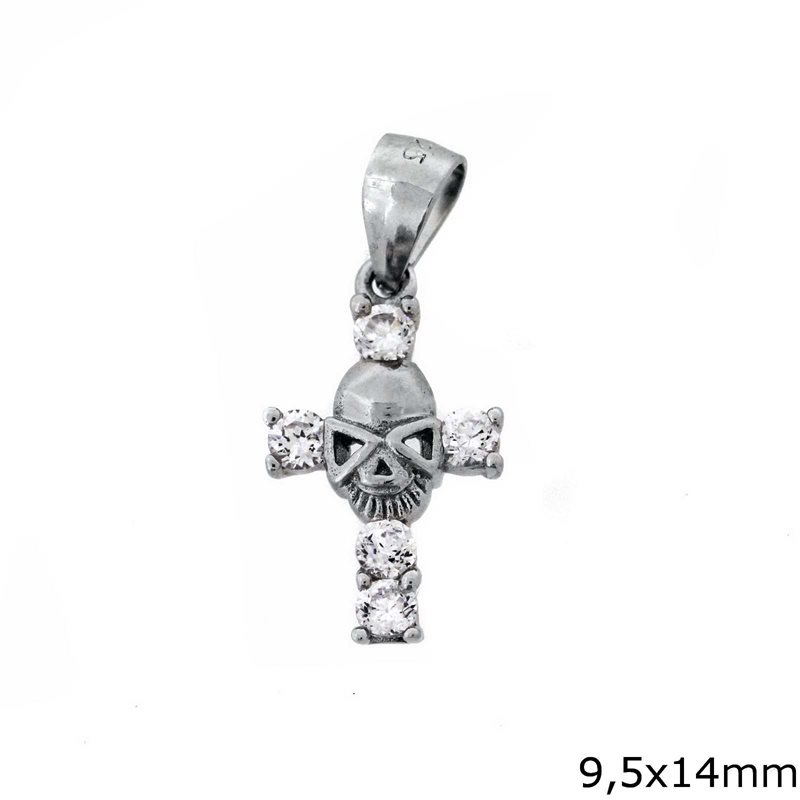 Silver 925 Pendant Cross with Zircon 9.5x14mm