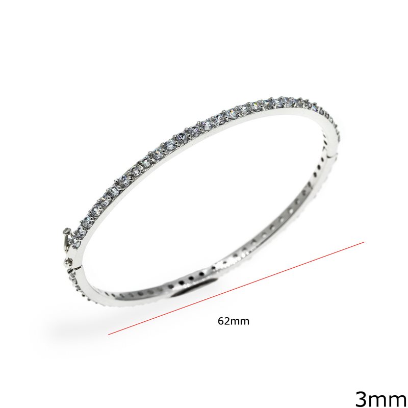 Silver 925 Cuff Bracelet with zircon 3mm