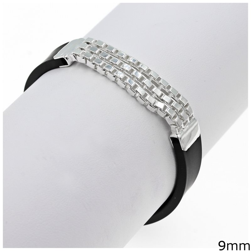 Silver 925 Bracelet with Rubber 9mm