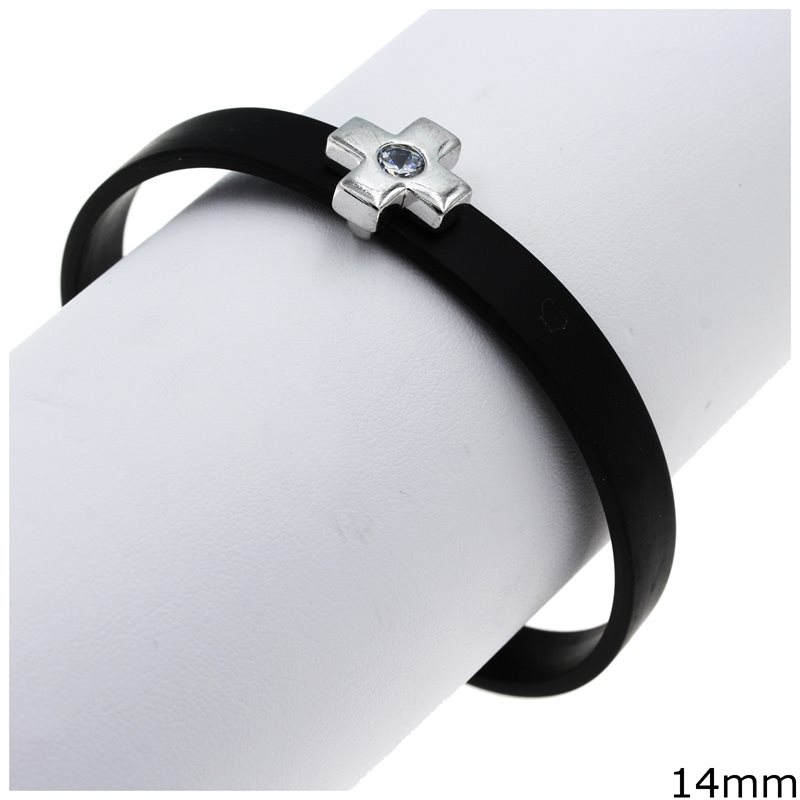 Silver 925 Bracelet Cross with Rubber 14mm