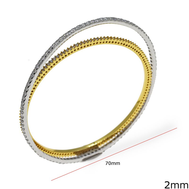 Silver 925 Bangle Bracelet with Zircon 2mm