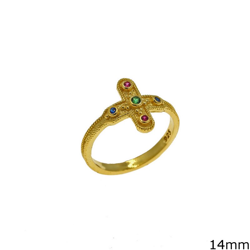 Silver 925 Byzantine Ring Cross 14mm