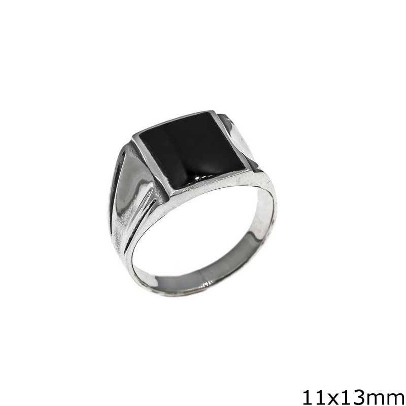 Silver  925 Male Ring with Onyx Stone 11x13mm