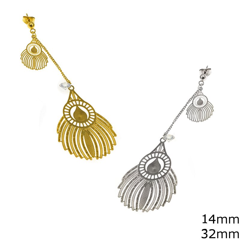 Stainless Steel Earrings Feather 14-32mm with Chain