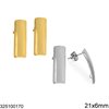 Stainless Steel Curved Rectangular Earring Stud with Ring 21x6mm