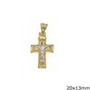 Gold Matte Pendant Cross Jesus Christ 20x13mm K14 1.45gr
