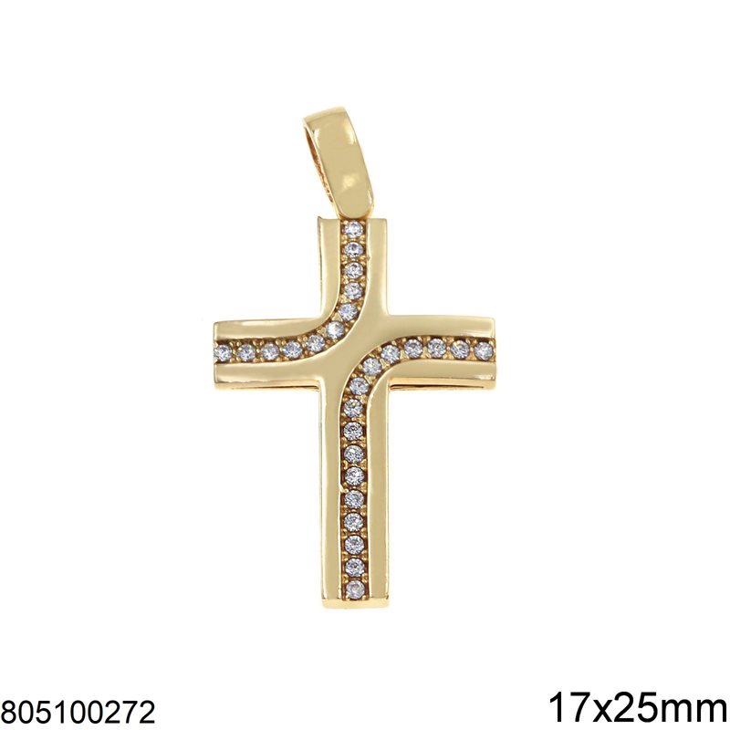 Μενταγιόν Χρυσό Σταυρός με Ζιργκόν 17x25mm K14 3.6γρ