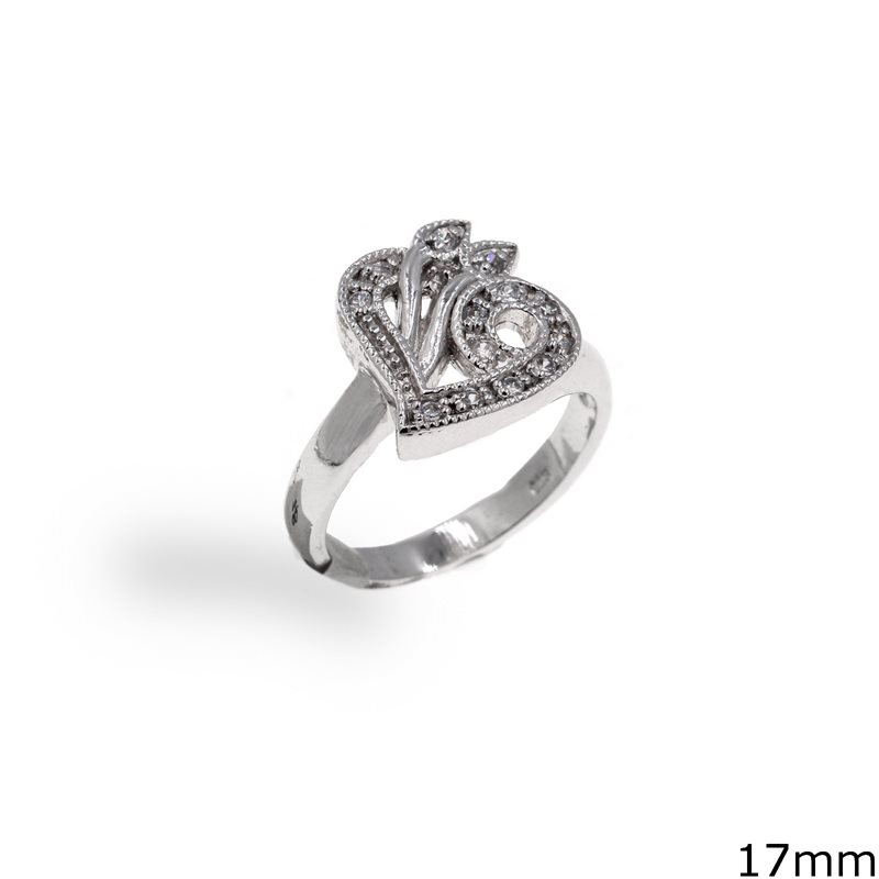 Silver  925 Ring Heart with Zircon 17mm