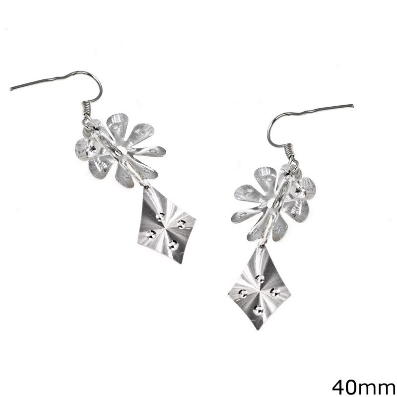 Silver 925 Earrings with Daisy and Rhombus 40mm