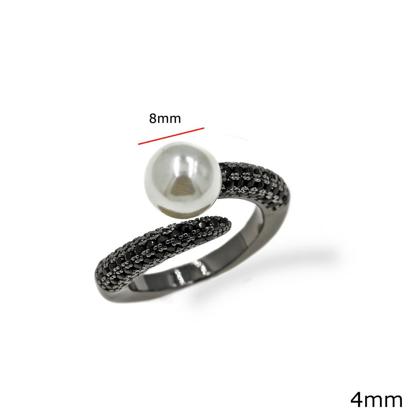 Metallic Ring with Pearl 8mm and Spinel 