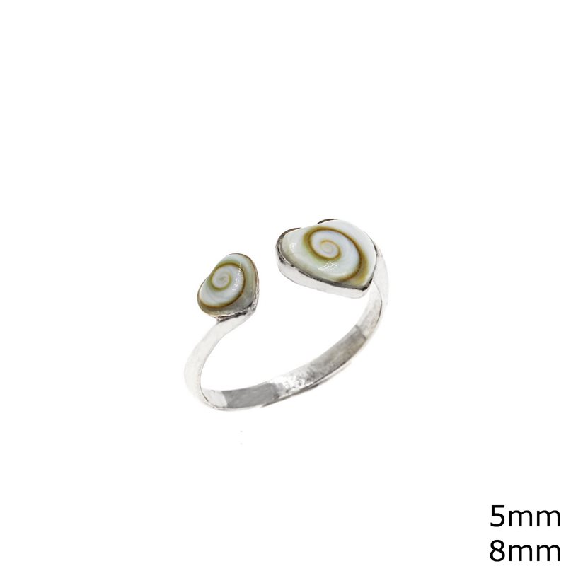Δαχτυλίδι Ασημένιο  925 Καρδιές με Μάτι Θάλασσας 5-8mm