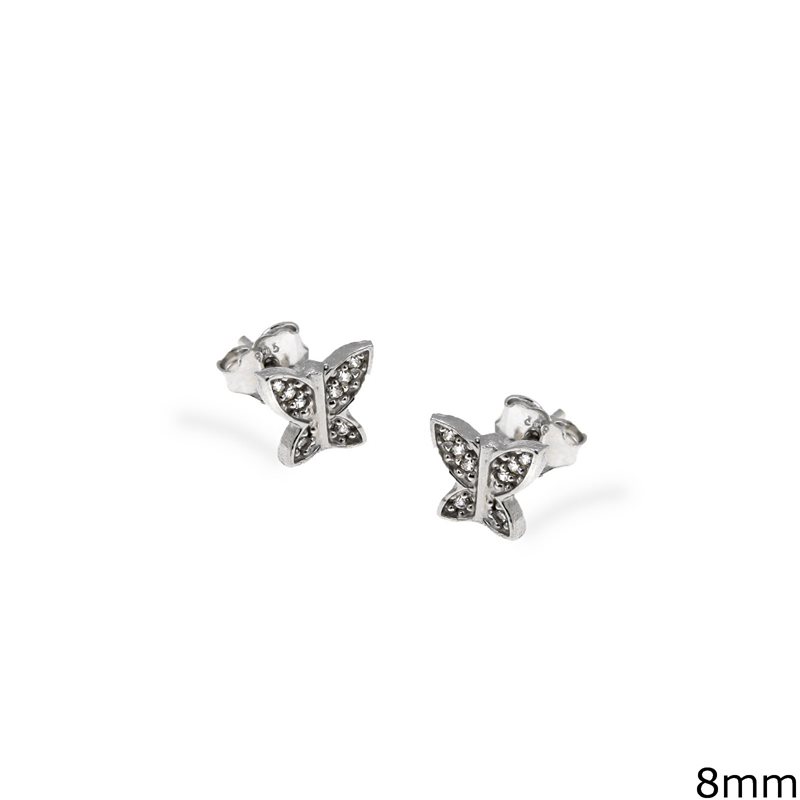 Silver 925 Earrings Butterfly with Zircon 8mm