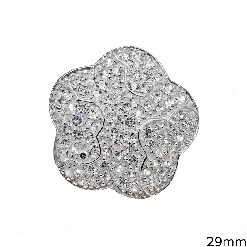 Silver 925 Round Brooch with Zircon 29mm