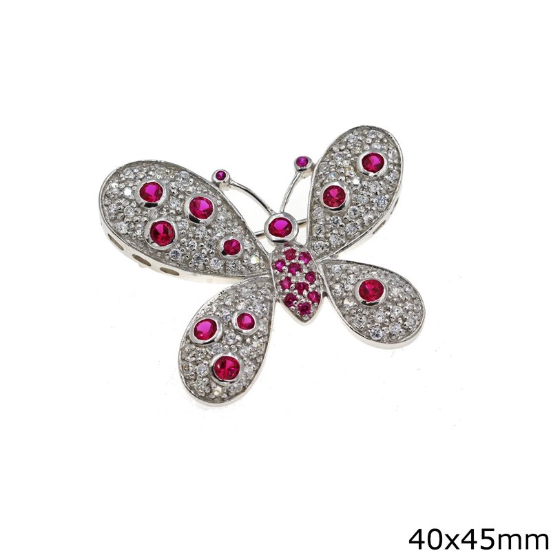 Silver 925 Brooch Butterfly with Zircon 40x45mm
