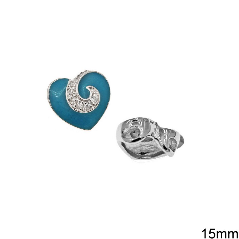 Silver 925 Enameled Pendant Heart with Zircon 15mm