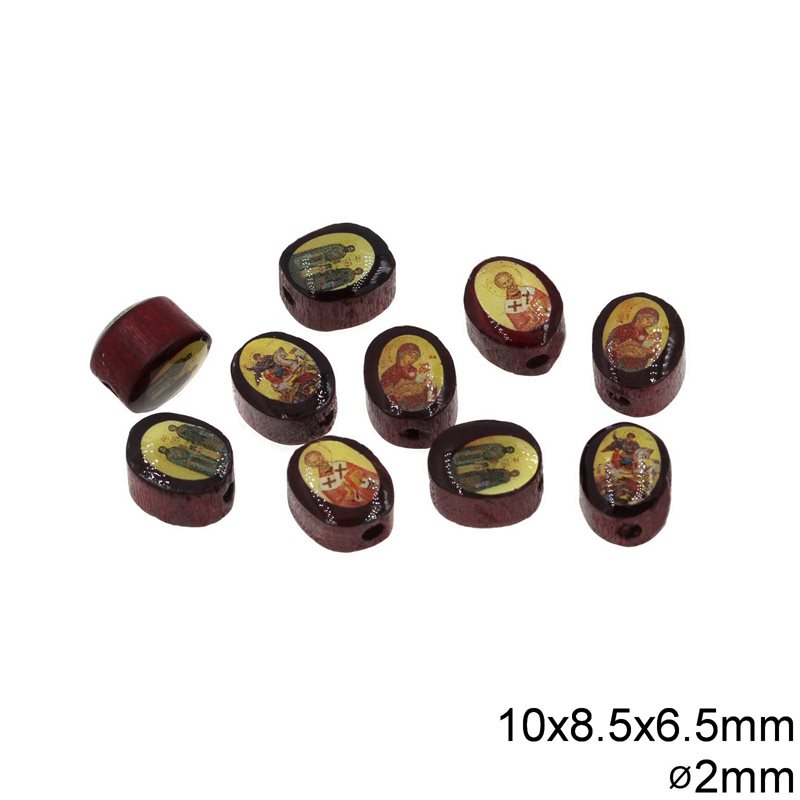 Wooden Bead with Icon 10x8.5x6.5mm and 2mm Hole